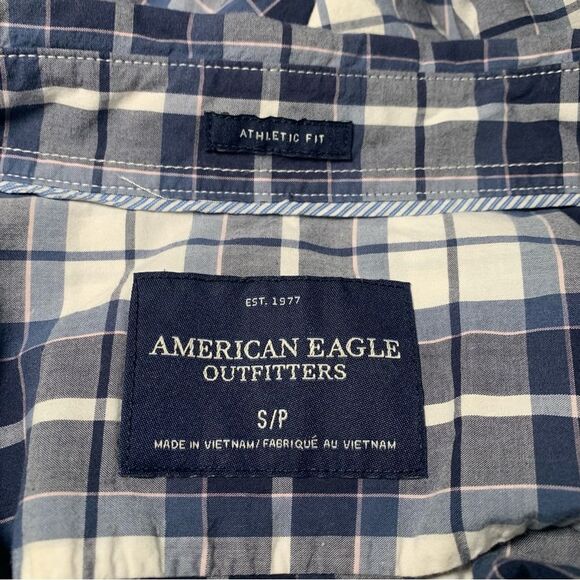 AMERICAN EAGLE Blue Plaid Long Sleeve Button Down Athletic Fit Shirt Small #851 - Picture 4 of 8
